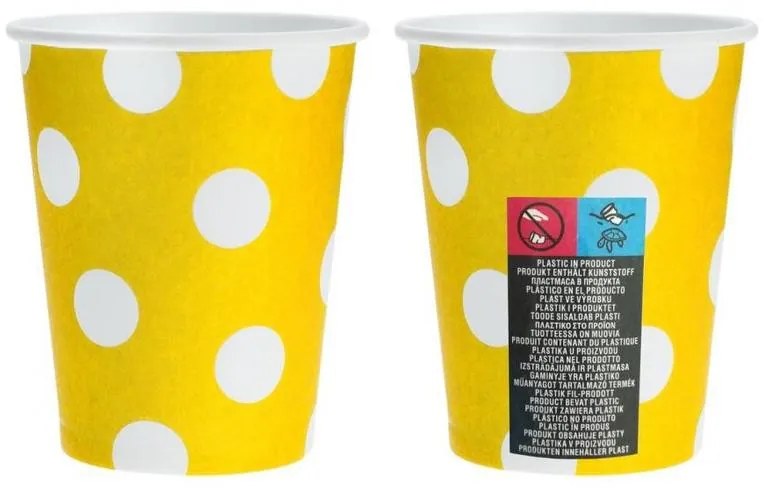 Colorat Yellow Polka Dots Pahar de hârtie galben 6 buc 270 ml