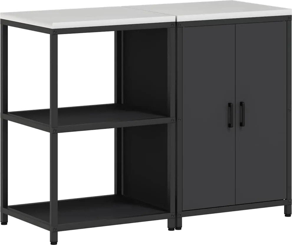 vidaXL Set de depozitare pentru bucătărie cu raft cu ușă 2 pcs Negru