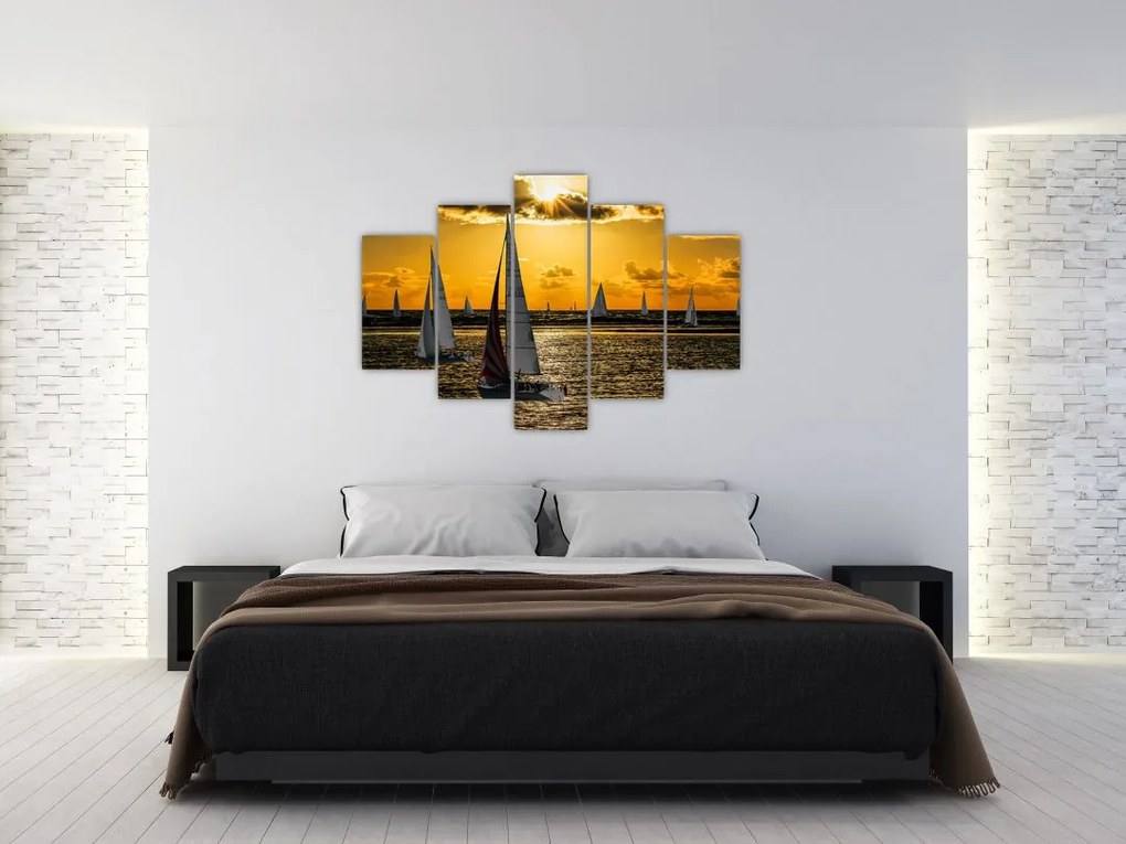 Tablou cu iaht în apus de soare (150x105 cm)