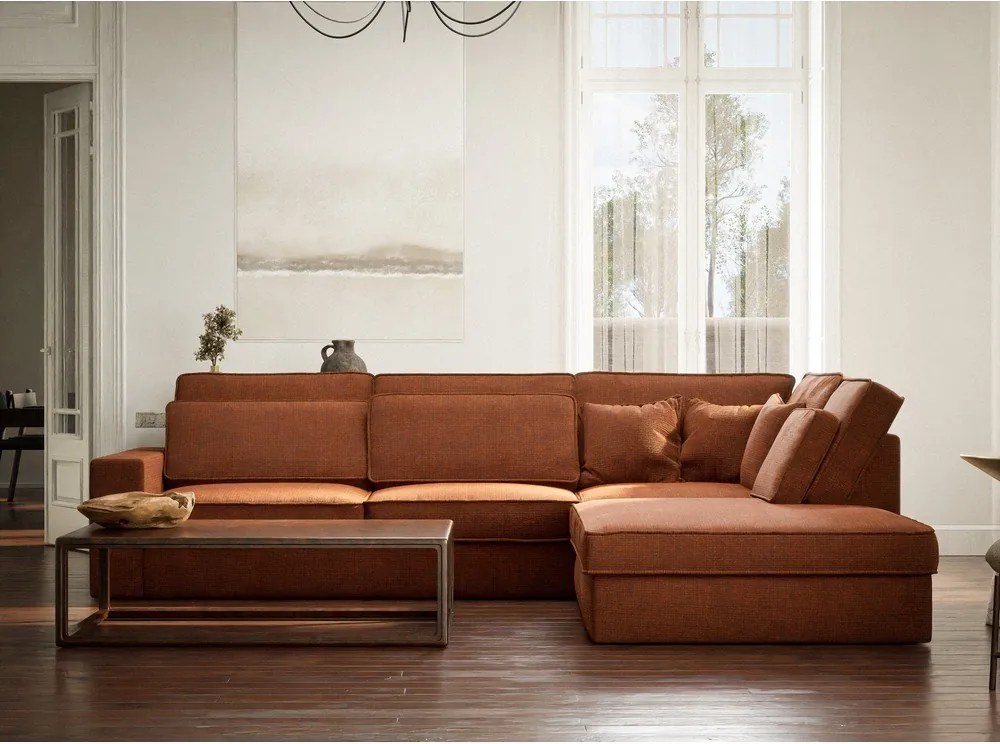 Colțar arămiu cu tapițerie din chenille (cu colț pe partea dreaptă/în formă de ”L”) Kirou – Maison de Rêve