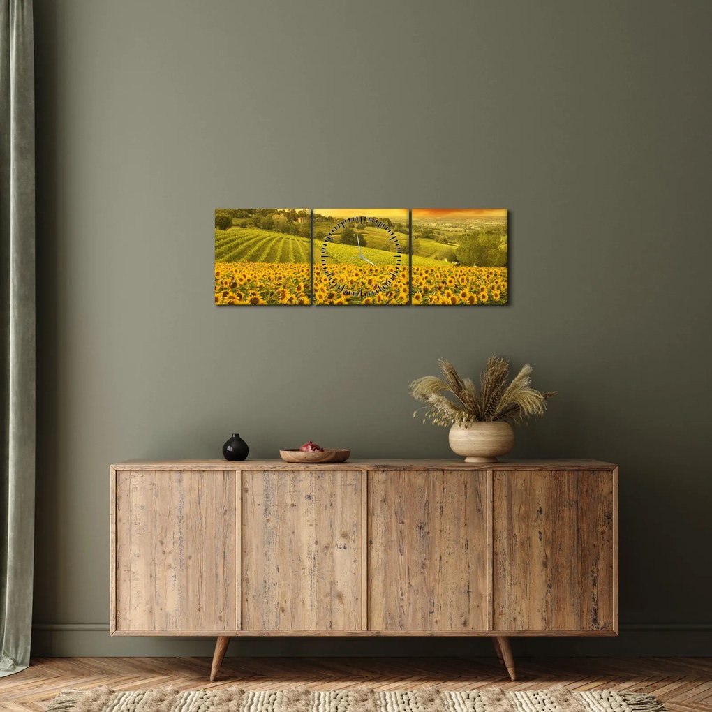 Tablou - Câmp de floarea-soarelui (cu ceas) (90x30 cm)