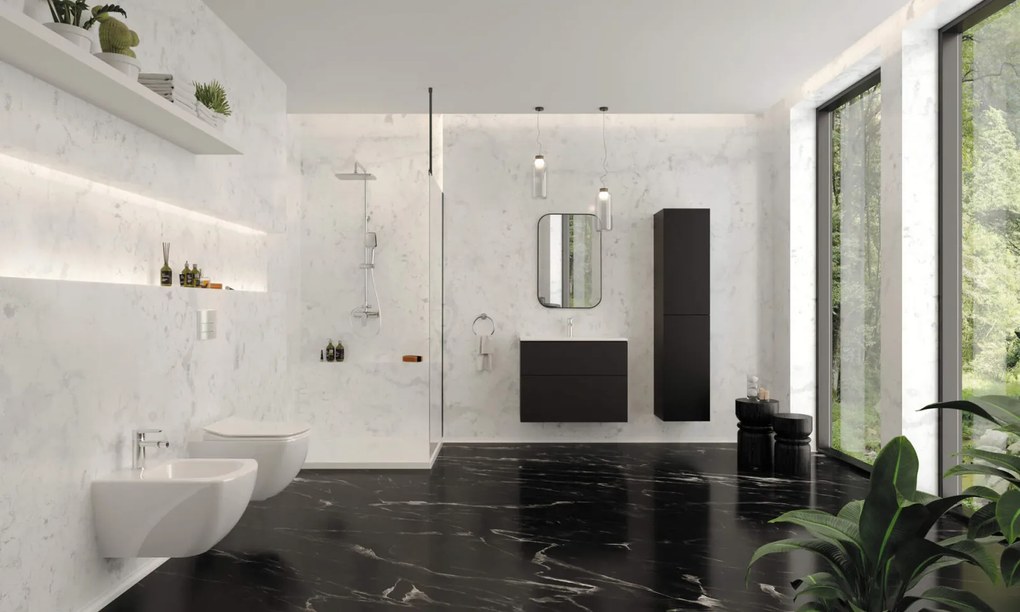 Dulap baie suspendat 80x60x38.5cm pentru lavoar, negru mat, MDF, Deante Prizma Negru mat, 800x600x385 mm
