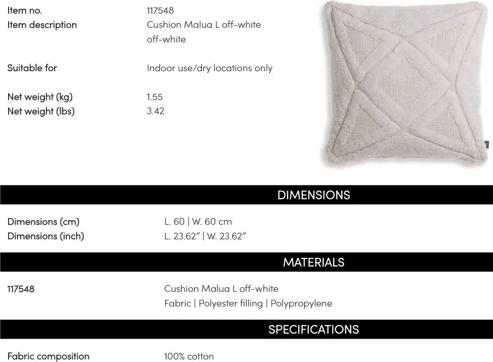 Perna design LUX, Bumbac, Off-white, Malua L