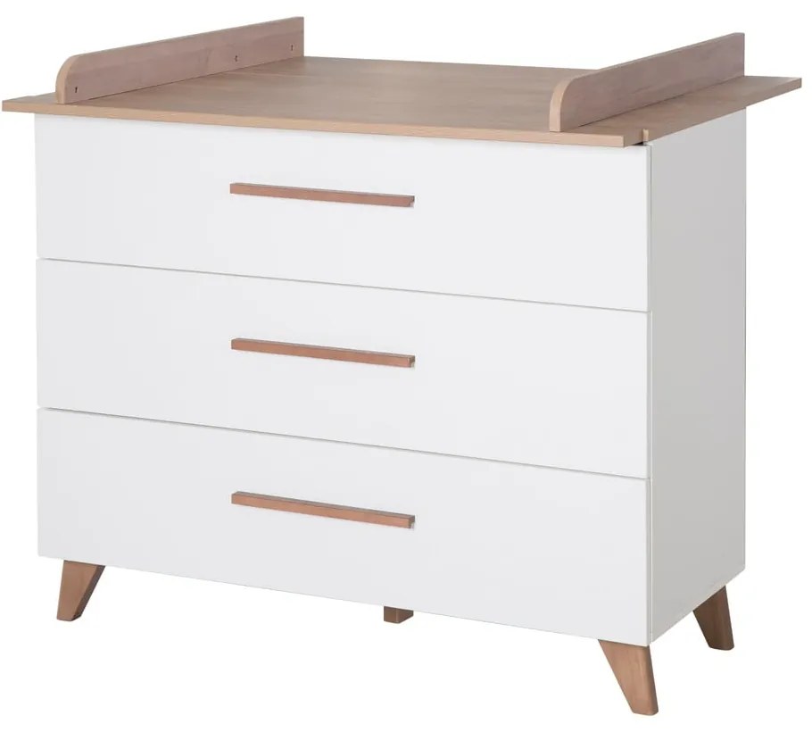 Comodă de copii albă/în culoare naturală joasă cu aspect de lemn de stejar cu masă de schimbat 110x98 cm – Roba