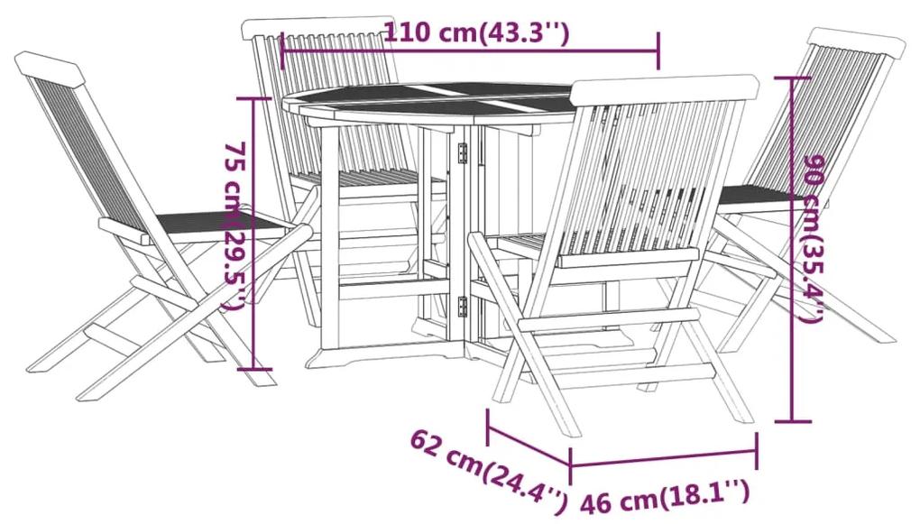 Set de mobilier de exterior pliabil, 5 piese, lemn masiv de tec Rotund, Fara cotiera, 5