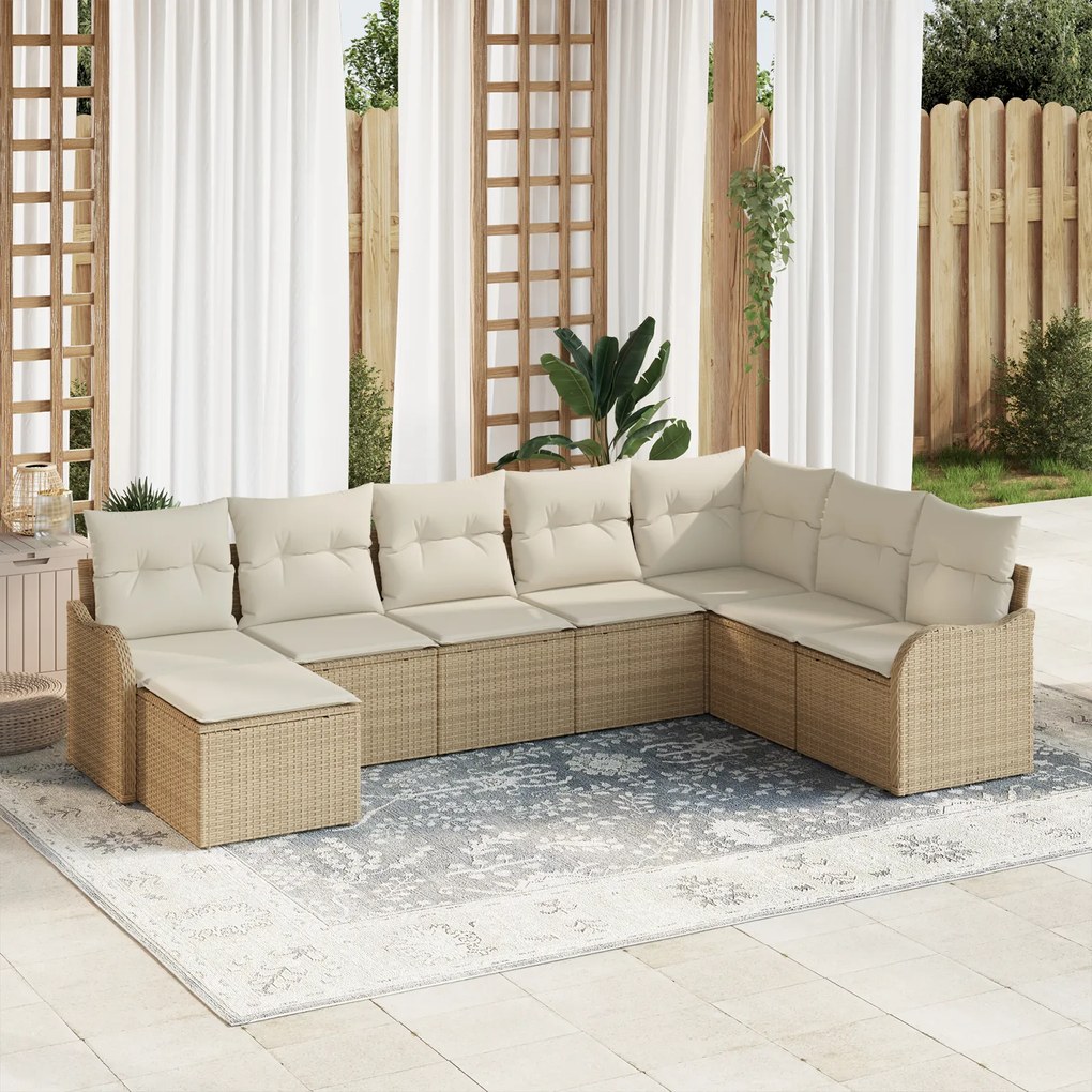 vidaXL Set de canapele pentru grădină cu pernă 8 pcs Bej Rattan poli