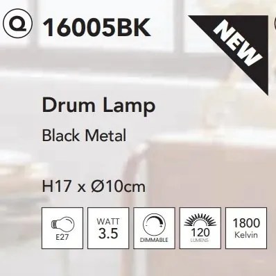 Bec decorativ E27 LED dimabil, metalic Drum Lamp negru