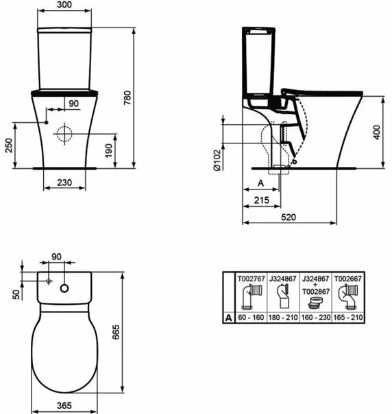 Rezervor pe vas wc Ideal Standard Connect Air Cube cu alimentare inferioara