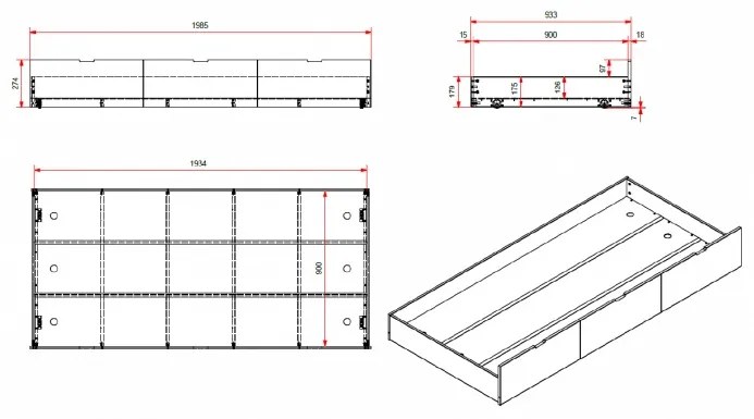 Pat pentru copii MARGRIT, 90 x 200 cm, alb cu tonuri naturale, cu 3 sertare pentru depozitare – Vipack