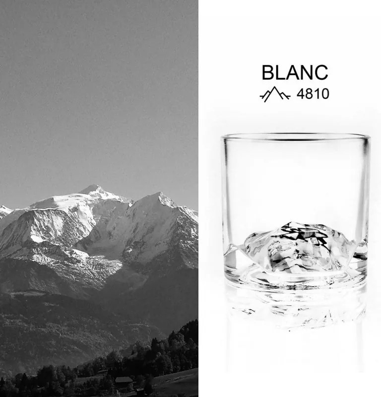 Set pahare pentru whisky LIITON L60100, Cristal, 280 ml, 2 buc, Fund 3D varf Mont Blanc, Transparent