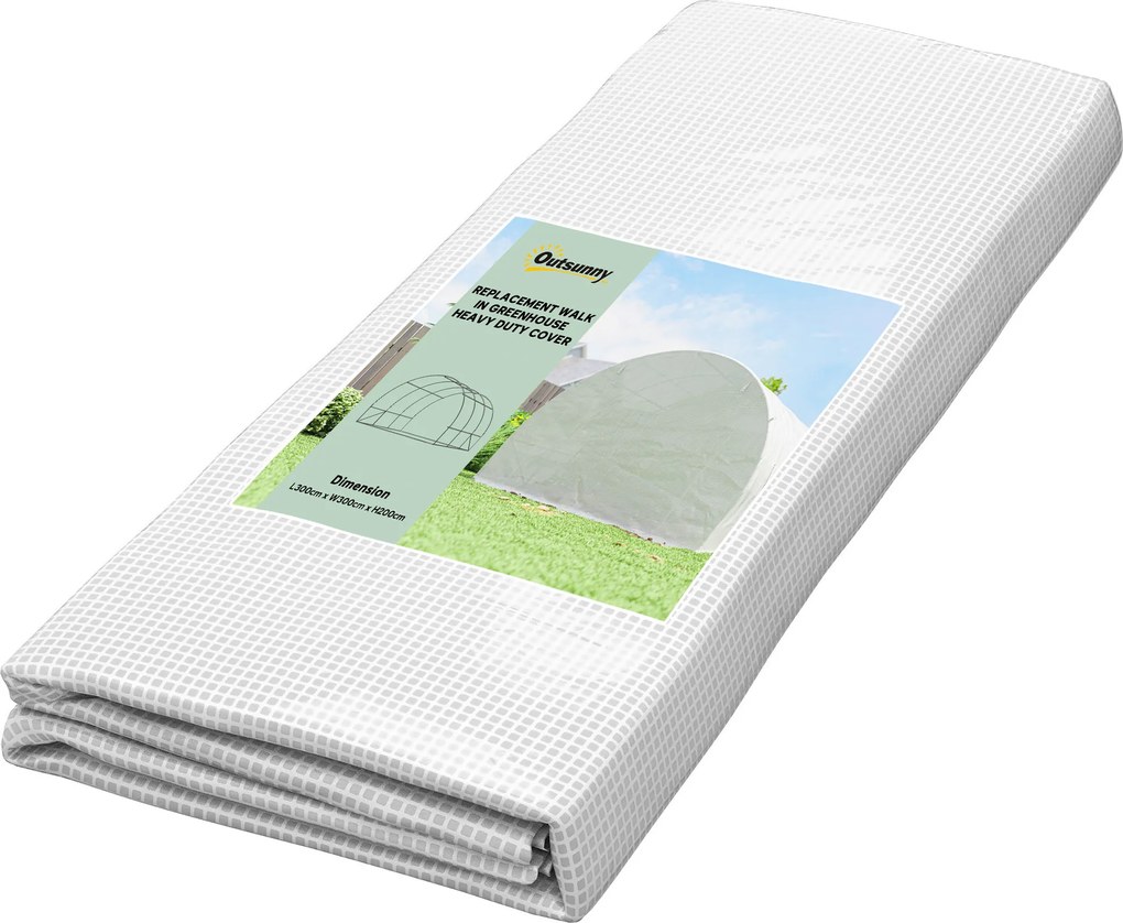 Outsunny Folie pentru seră 3 x 3 m, impermeabilă, folie din polietilenă cu ușă rulabilă, 6 ferestre, protecție UV Alb | Aosom Romania