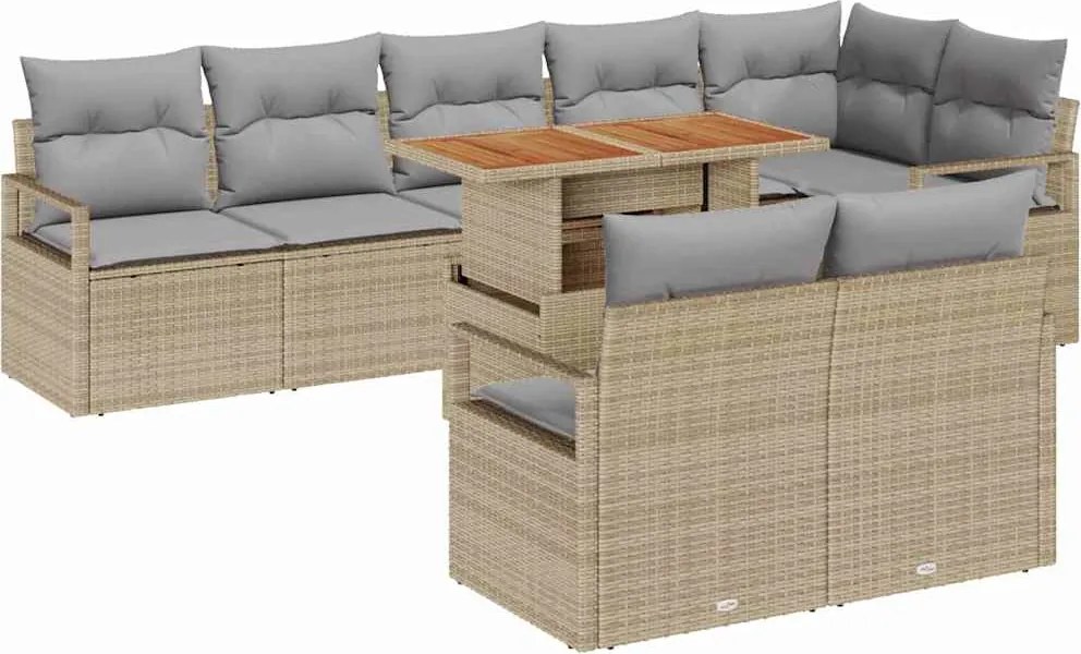 vidaXL Set de canapele pentru grădină cu pernă Manual 9 pcs Bej și gri