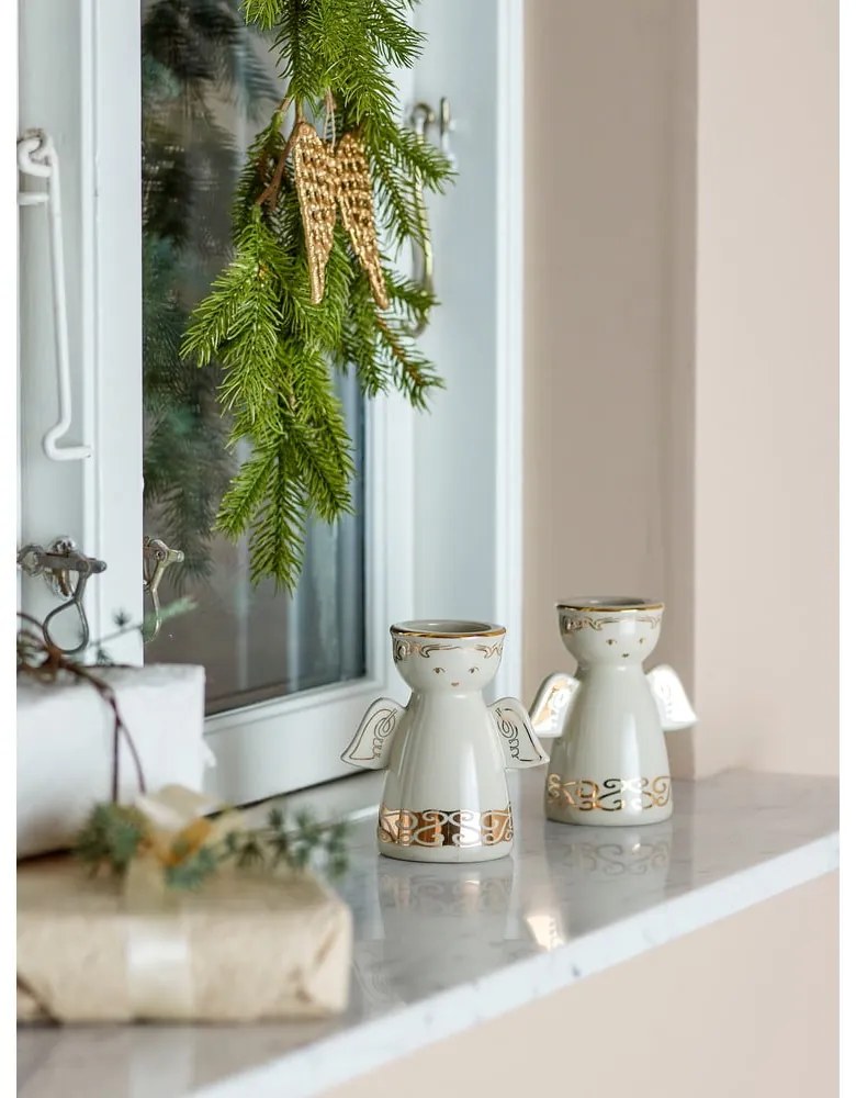 Sfeșnice pentru lumânări pastilă 2 buc. din gresie Faella – Bloomingville