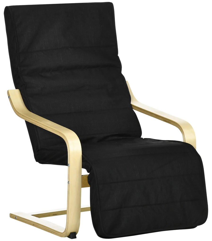 HOMCOM Fotoliu Relaxant Confort si Relaxare cu Cotier reglabil detasabil 94 x 66,5 x 100 cm Lemn Masiv Negru | Aosom Romania