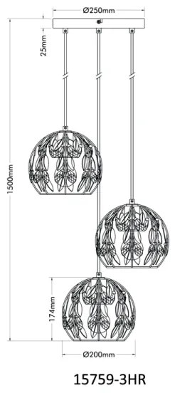 Lustră pe cablu Globo 15759-3HR MIKA 3xE27/40W/230V d. 41 cm