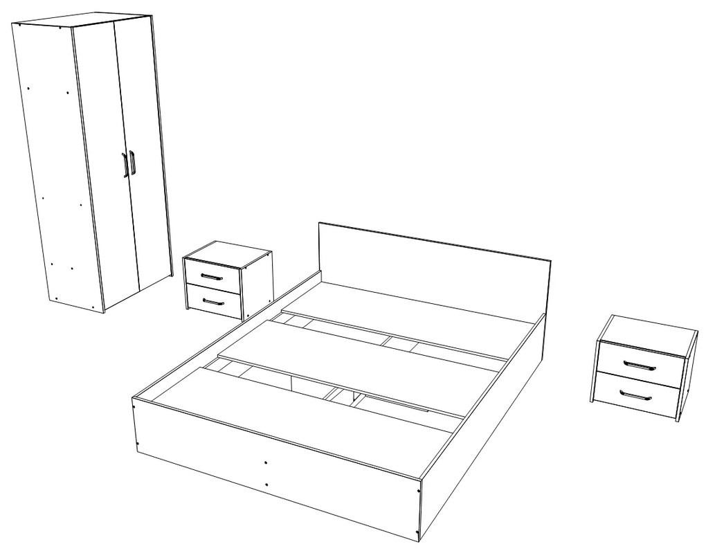 Set dormitor Malmo haaus V1, Pat 200 x 160 cm, Stejar Alb/Antracit