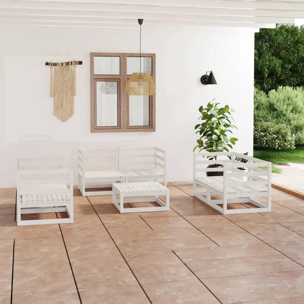 3075445 vidaXL Set mobilier de grădină, 7 piese, alb, lemn masiv de pin