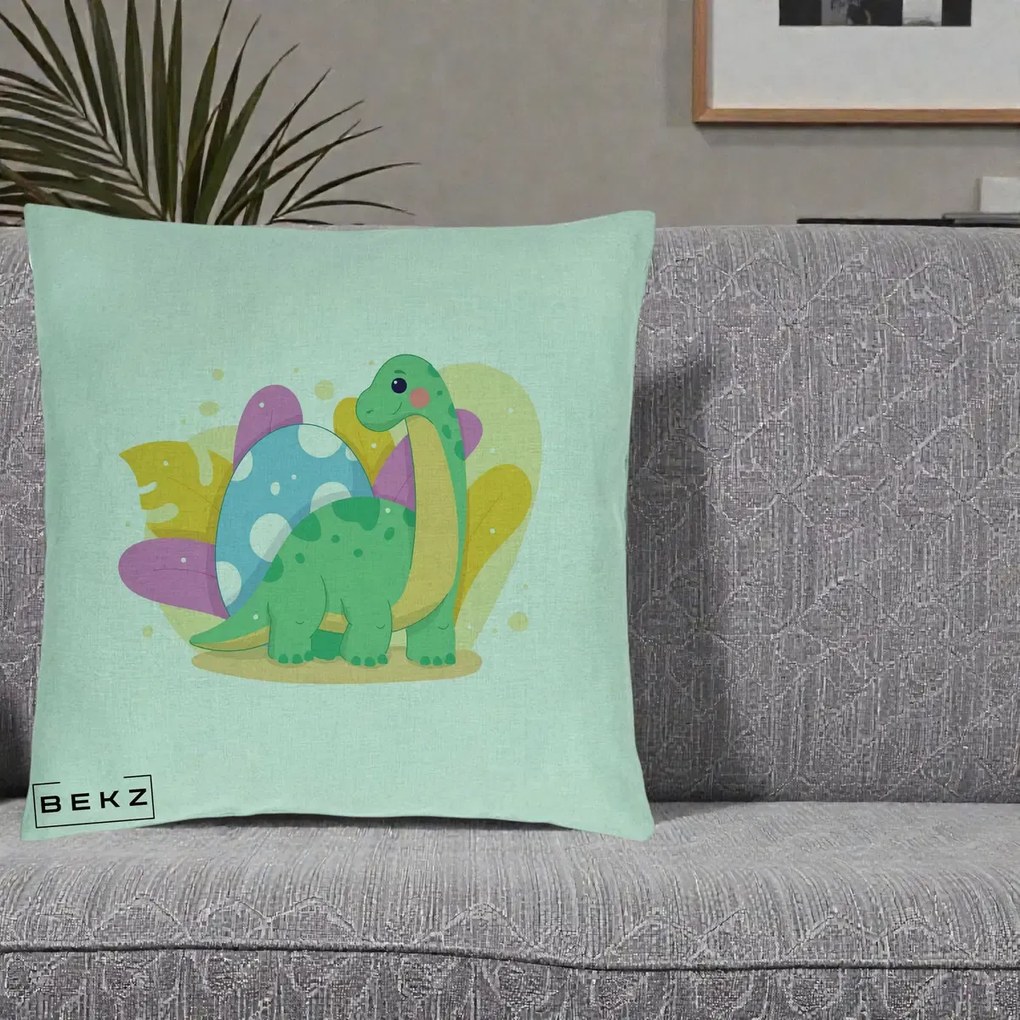 Perna Personalizata Dinozaur cu Ou Pastelat, 40x40 cm, Verde Menta, Husa Detasabila, Perna Inclusa, BEKZ®