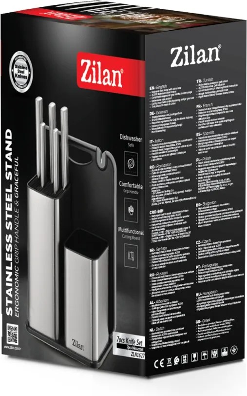 Set cutite 7 piese Zilan ZLN1627, Suport inclus, Otel inoxidabil 3CR13, Compatibil masina de spalat vase