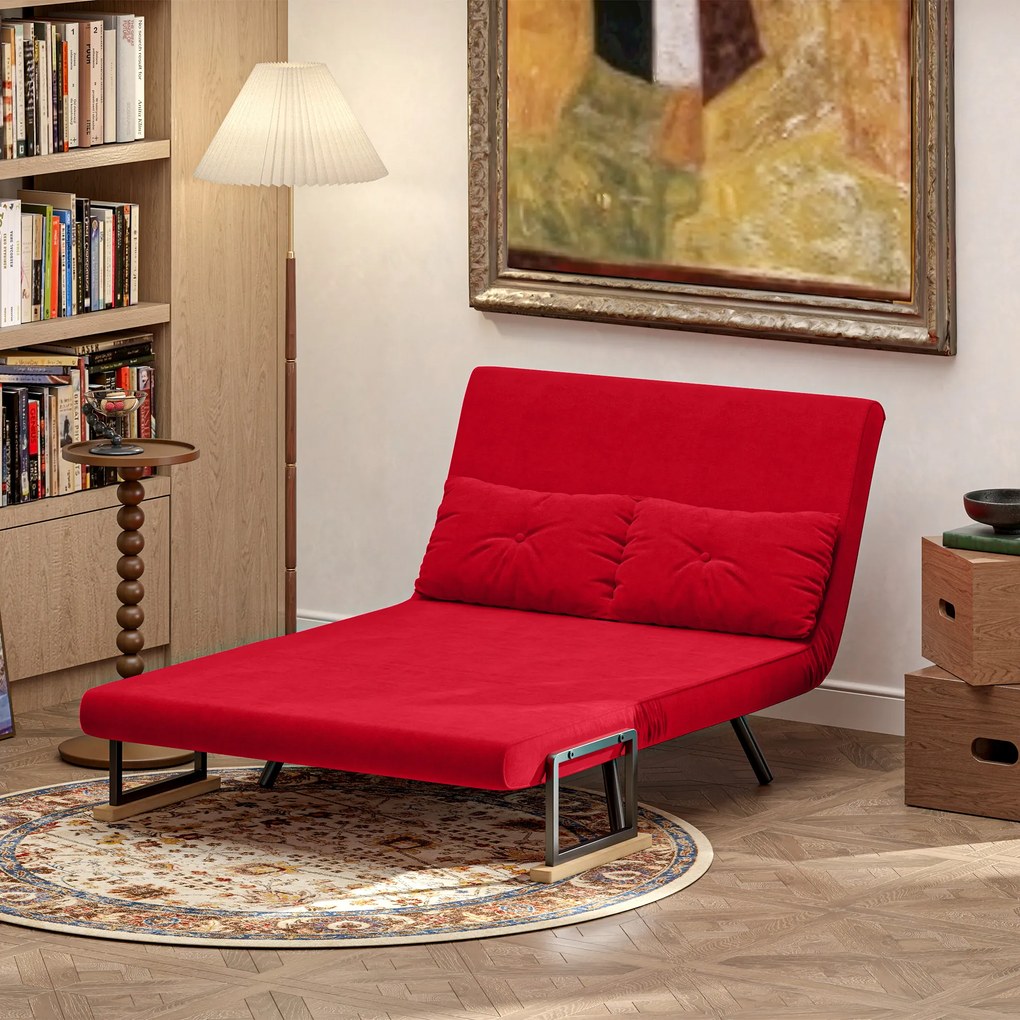 HOMCOM Canapea Pat de 2 Locuri cu Spătar Reglabil pe 5 Nivele, Canapea Pat Pliabilă Matrimonială, 102x73x81 cm, Roșu | Aosom Romania
