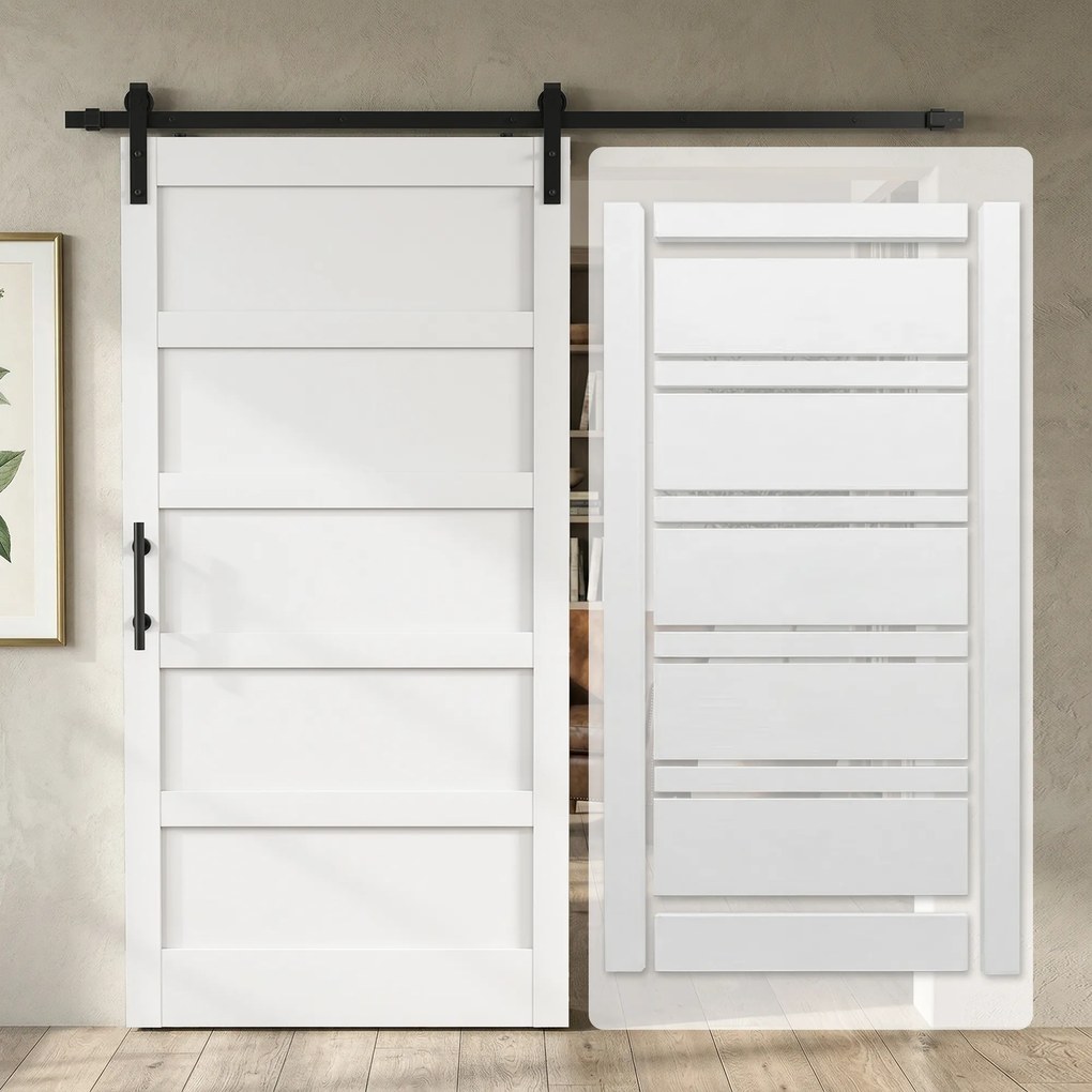 HOMCOM Ușă Glisantă Aplicată pe Perete 106.7x213.4 cm, Stil Shaker Industrial, Silențioasă, Impermeabilă, Albă | Aosom Romania