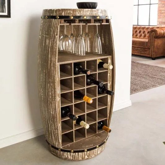 Butoi suport pentru sticle si pahare de vin Bodega 97cm natur
