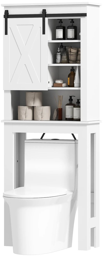 HOMCOM Mobilier WC deasupra toaletei cu ușă glisantă, cu 6 compartimente de depozitare, alb | Aosom Romania