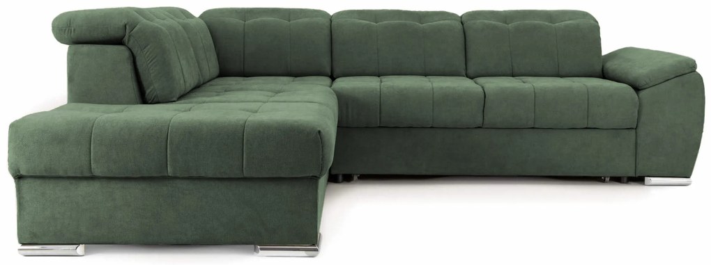 Colțar Extensibil ENZO, cu tetiere, variante stânga/dreapta, 255x220x100 cm, Verde-Enjoy / Stanga