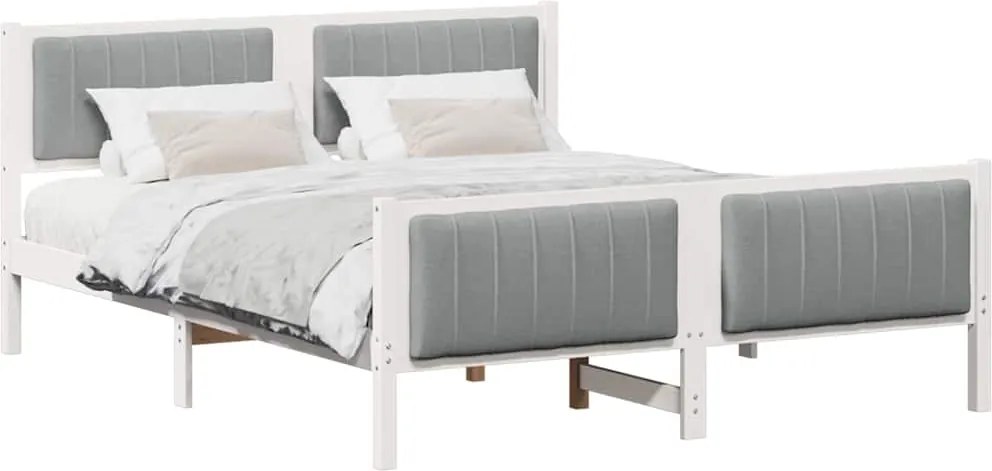 vidaXL Cadru de pat Alb și gri deschis 150 x 200 cm Lemn masiv de pin