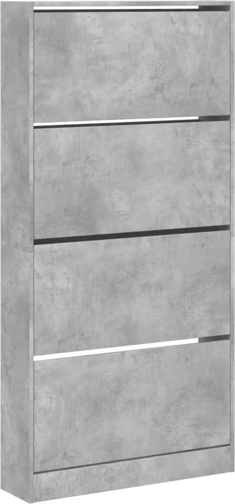 vidaXL Dulap de pantofi 4 sertare rabatabile, gri beton, 80x21x163,5cm