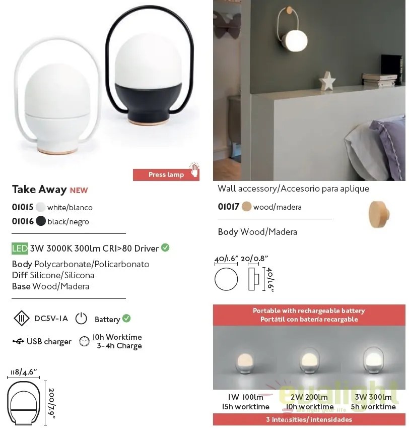 Lampa LED portabila design funny TAKE AWAY Black 01016