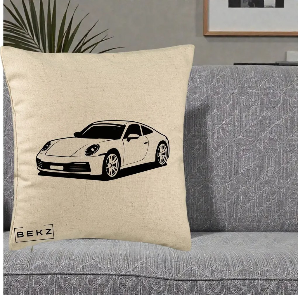 Perna Personalizata Porsche 911 Silueta, 40x40 cm, Bej, Husa Detasabila, Perna Inclusa, BEKZ®
