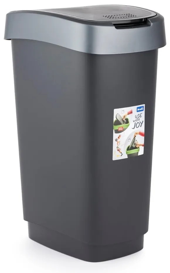 Coș de gunoi din plastic reciclat, argintiu-negru 25 l Twist - Rotho