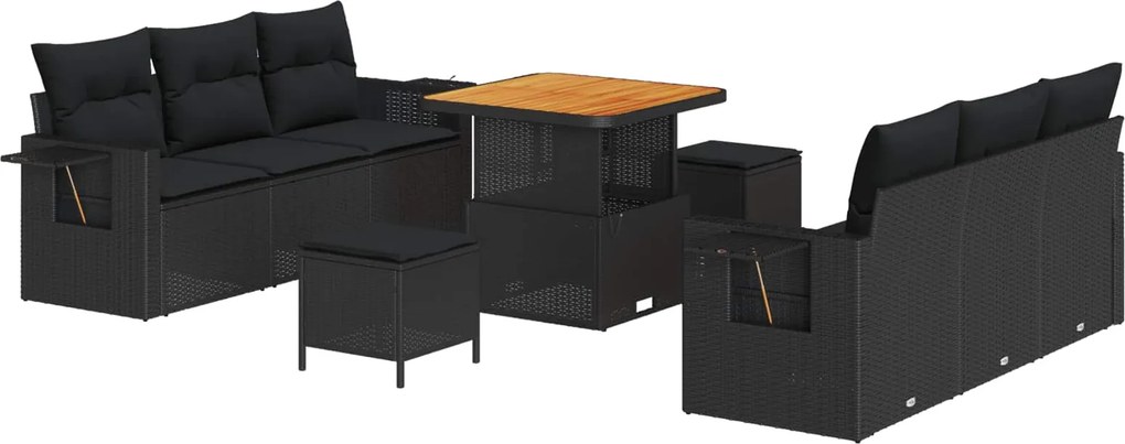 vidaXL Set de canapele pentru grădină cu pernă 9 pcs Negru poliratan