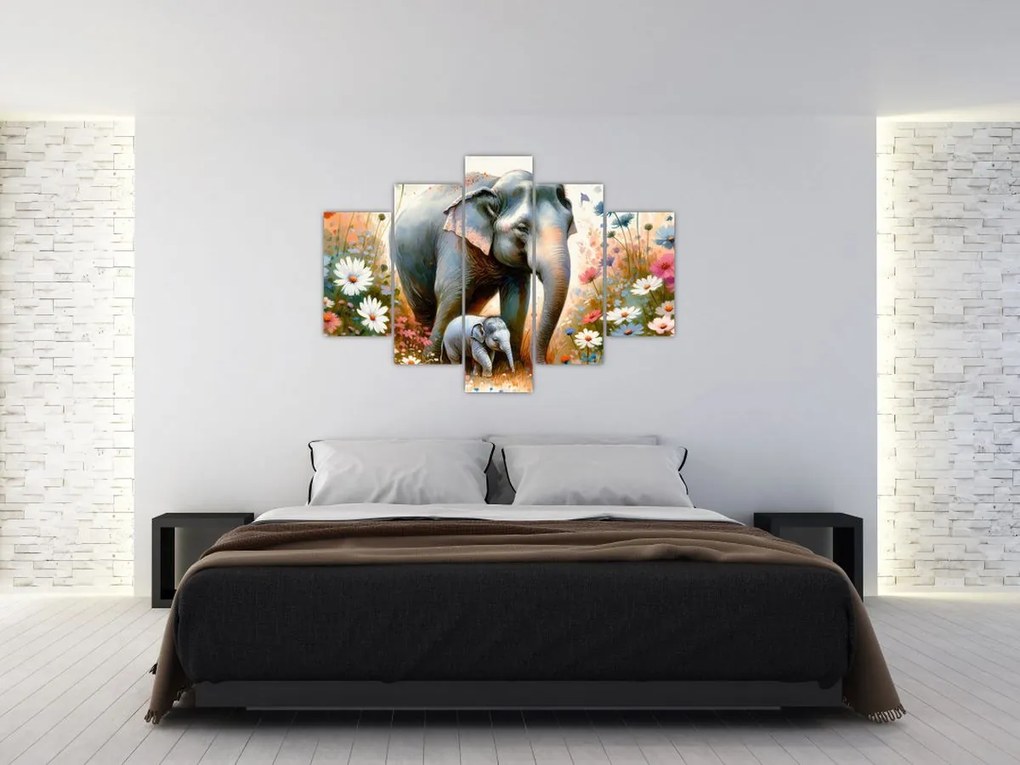 Tablou - Mama elefant, acuarelă (150x105 cm)