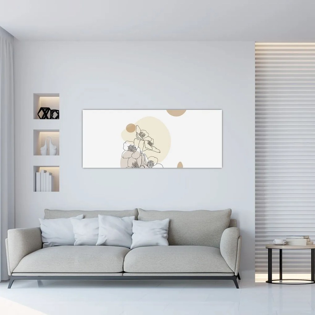 Tablou - Flori bej cu fluture N⁰4 (120x50 cm)