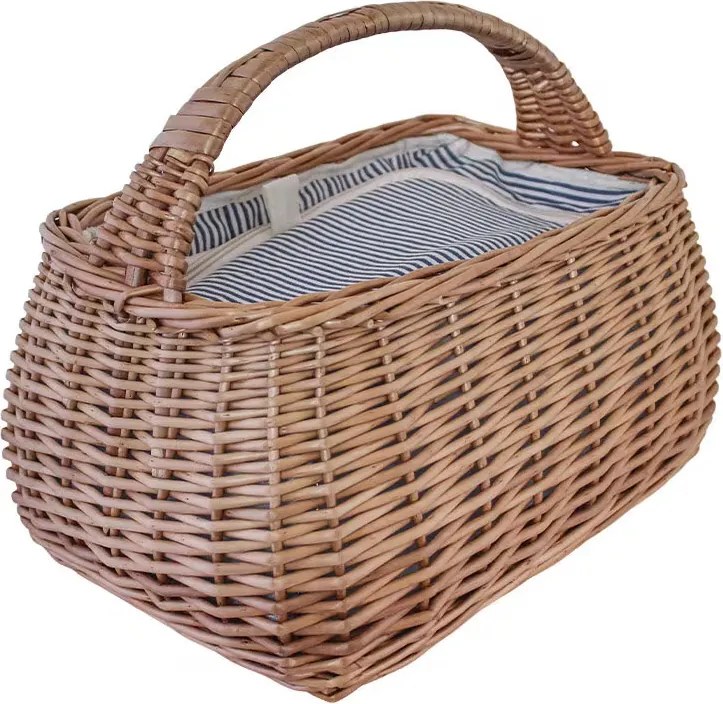 Coș de picnic din răchită naturală, termoizolant, căptușit, 38 x 25 x 27 cm, „Molly Blue"
