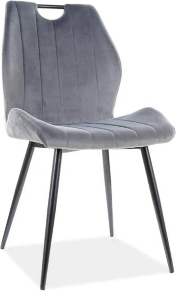 Scaun bucatarie elegant ARCO, gri/negru, stofa catifelata/metal, 51x46