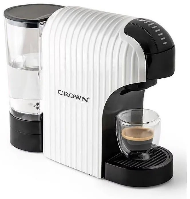 Espressor cu capsule 7in1 Crown CCM-1531W, 1400 W, 20 bar, 0.9 L, 7 adaptoare, Indicatoare LED, Controlul lungimii cafelei, Alb/Negru