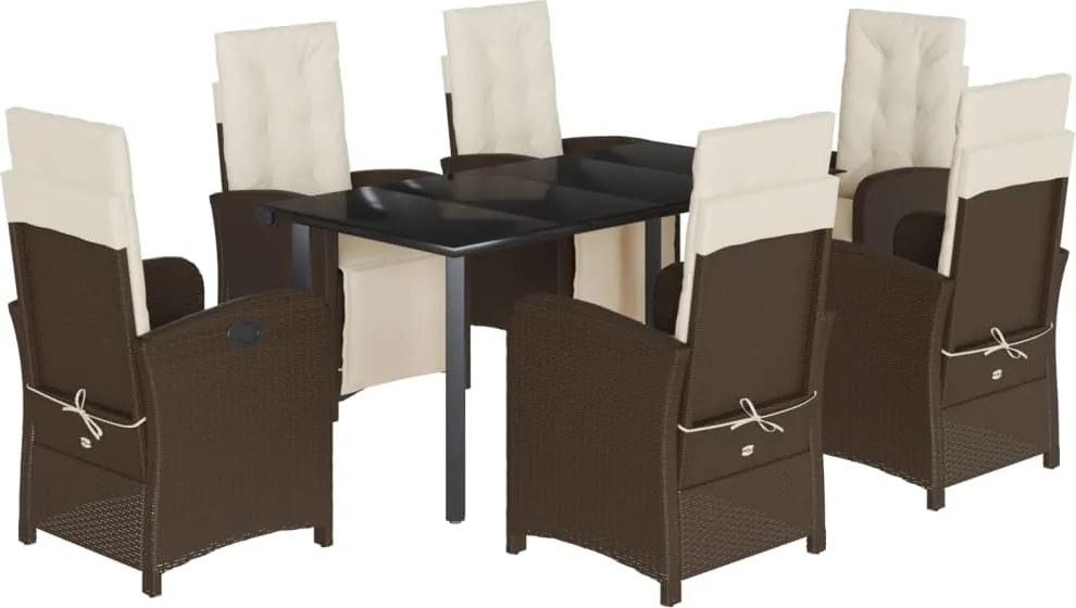 vidaXL Set mobilier de grădină cu perne, 7 piese, maro, poliratan