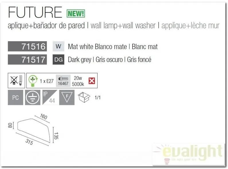 Aplica de perete cu lumina ambientala, IP44 Future 71517
