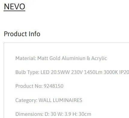 Aplica LED de perete lumina ambientala NEVO 30cm aurie