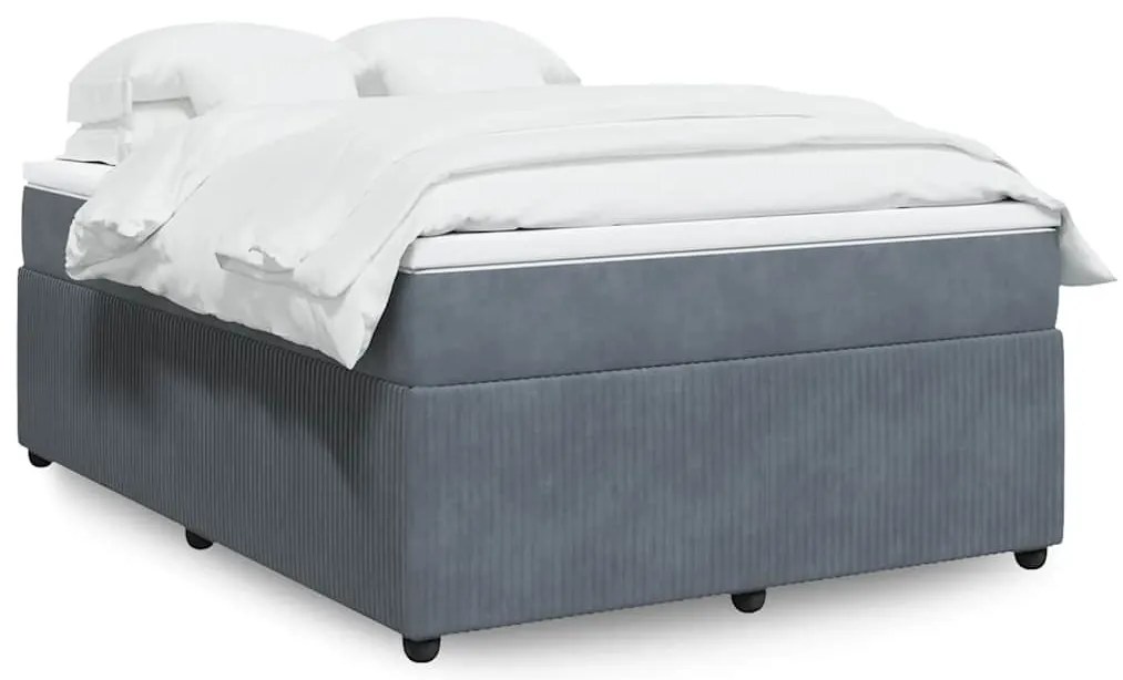 vidaXL Pat box spring cu saltea, gri închis, 140x200 cm, catifea