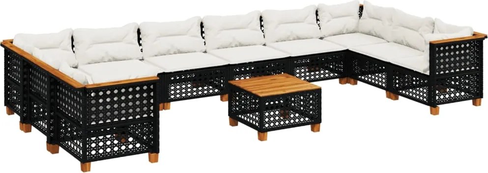 vidaXL Set canapele de grădină cu perne, 11 piese, negru, poliratan