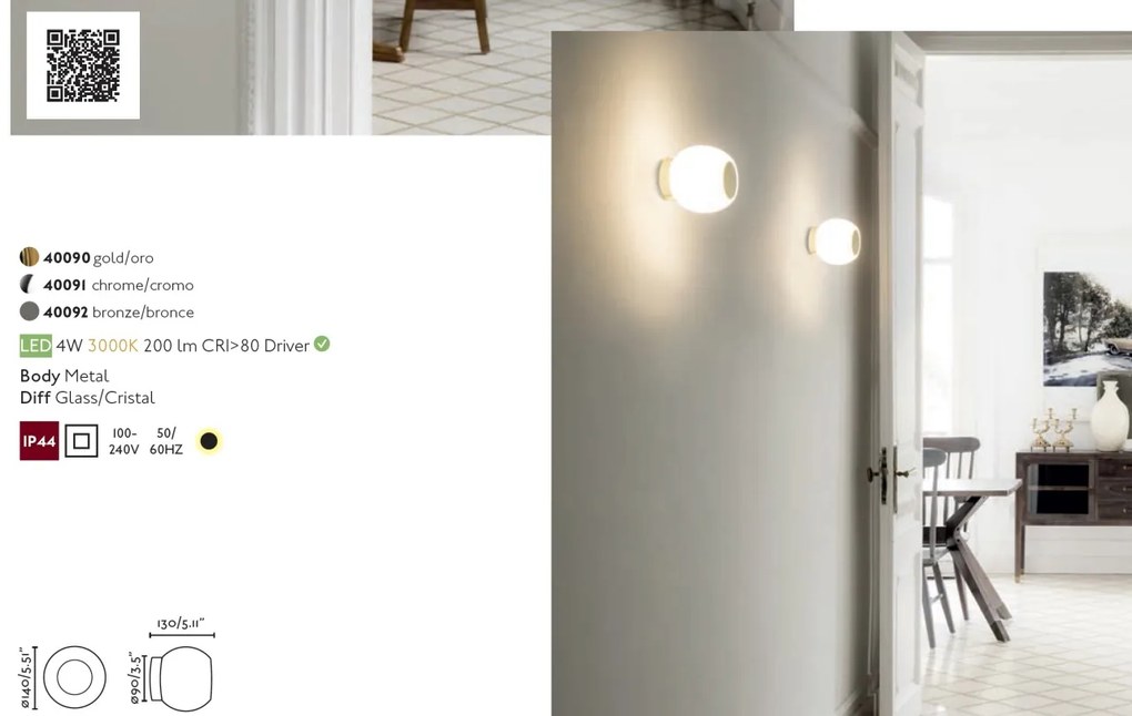 Aplica LED perete/tavan pentru baie IP44 MOY aurie