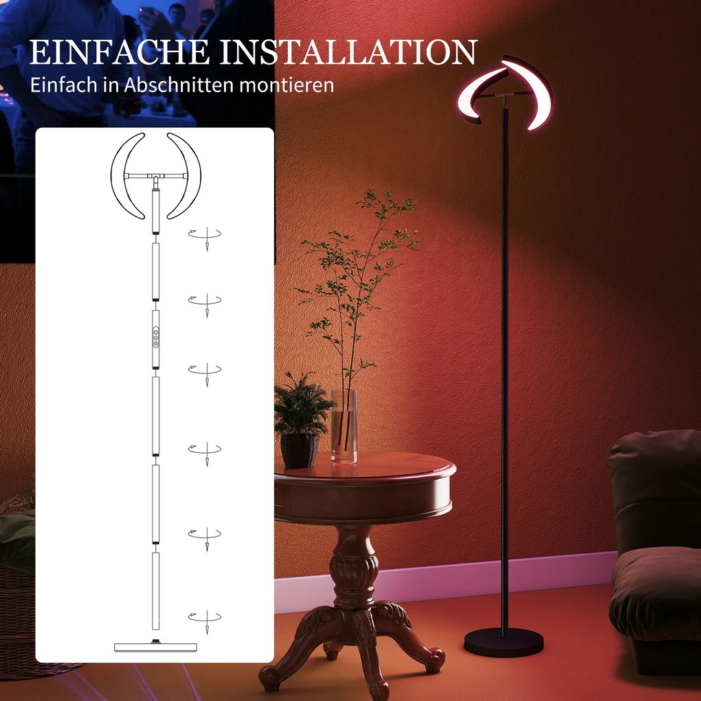 HOMCOM Lampă RGB de podea, lampă dimabilă cu posibilități de iluminare multicoloră, rotativă, Negru | Aosom Romania