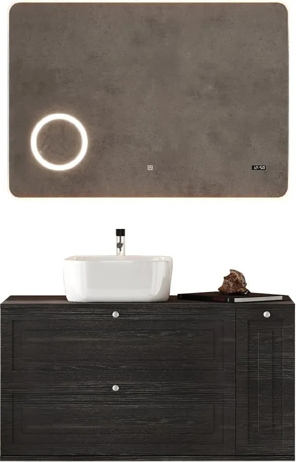 Set lemn masiv Mobilier Baie Suspendat Dellis Model D3 - Negru Texturat, Nu