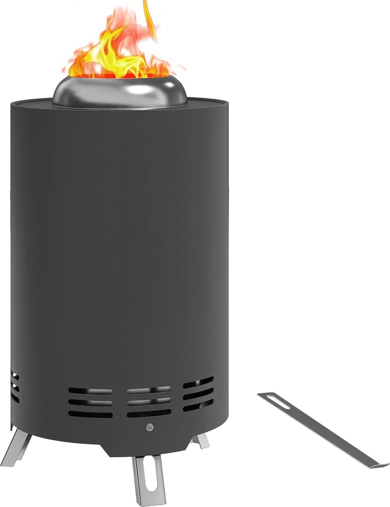 Outsunny Vatră de foc Ø16x25cm din oțel inoxidabil cu cârlig, fără fum, Gri | Aosom Romania