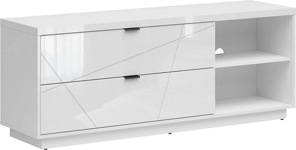 Comoda TV FORN, alb lucios, PAL, 156x43x61 cm