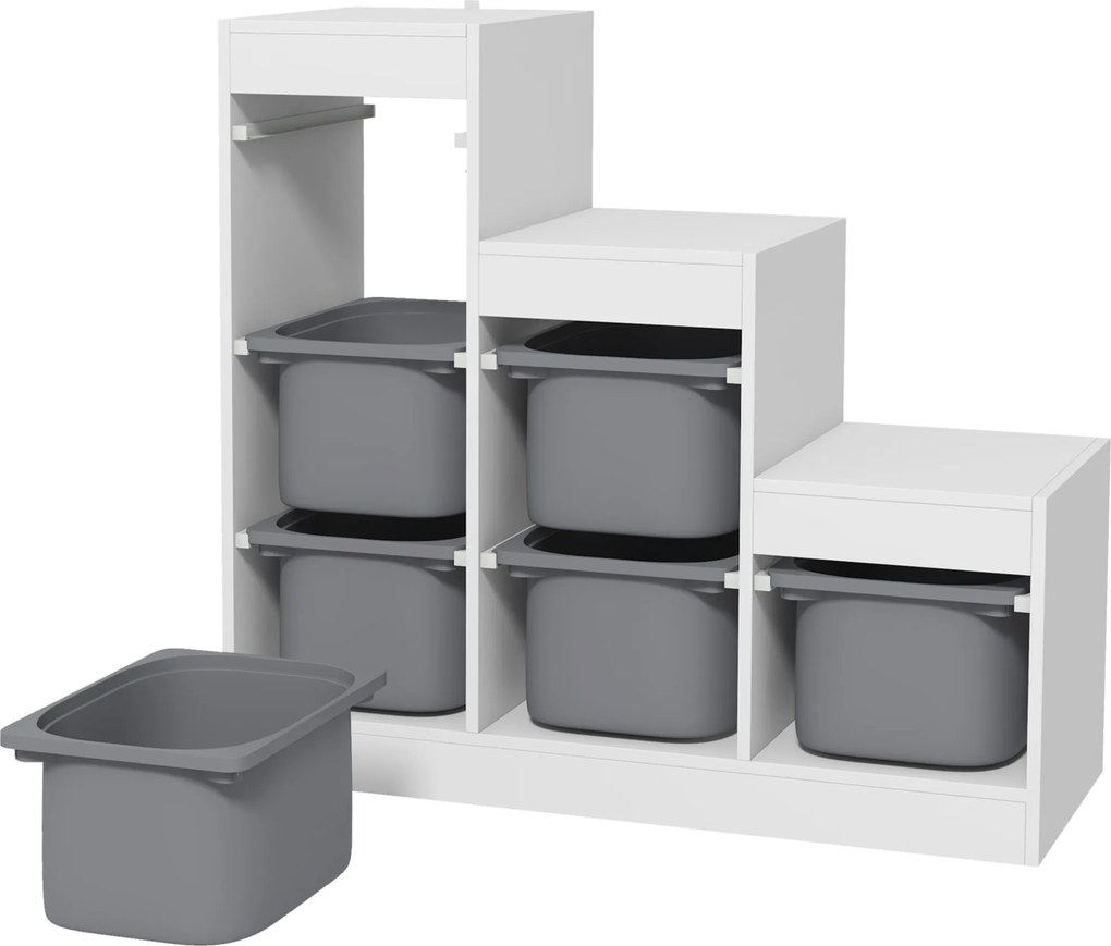 AIYAPLAY Raft Portabil pentru Jucării cu 3 Niveluri și 6 Coșulețe, Mobilier pentru Camera Copiilor, 96x38,5x90 cm, Gri | Aosom Romania